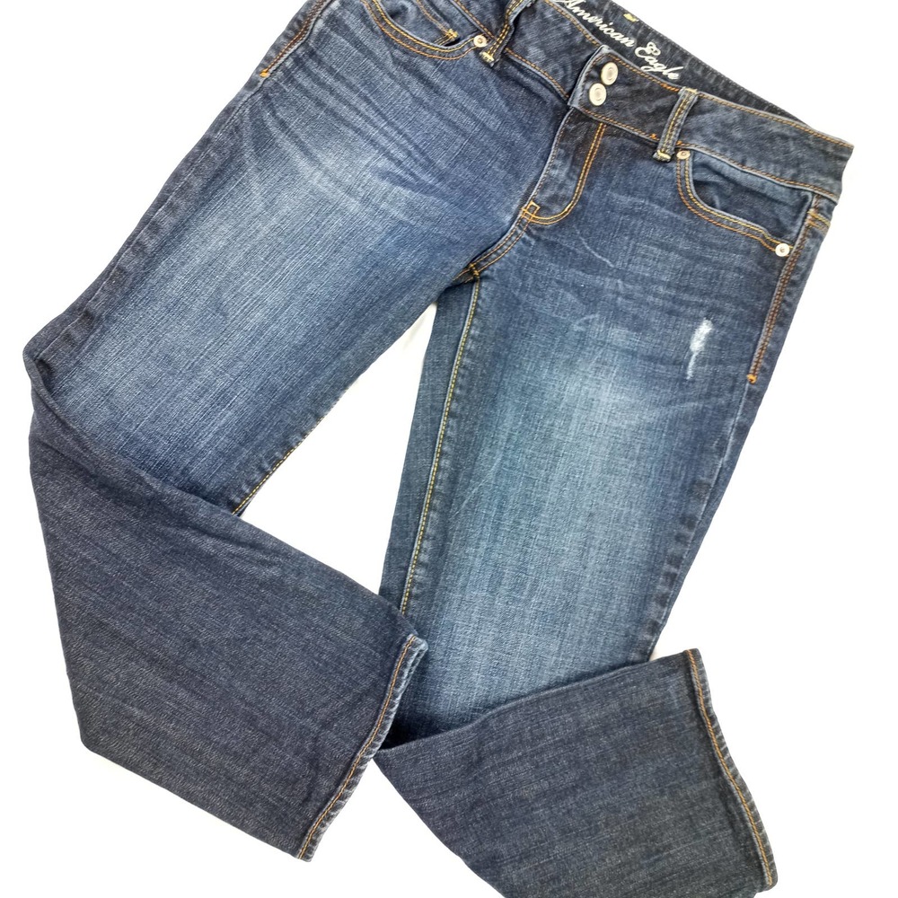 AMERICAN EAGLE~Darkest Dark Wash Crop Jeans Sz 10